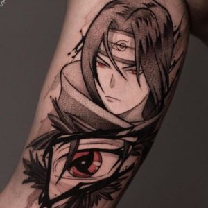 black and grey itachi tattoo